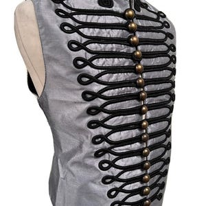 Waistcoat Military Steampunk Original Vintage Raven Tafeta Military Army Style Waistcoat light Grey / silver  size 40/42  chest