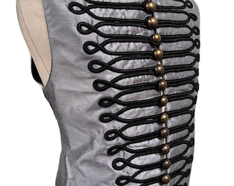 Weste Militär Steampunk Original Vintage Raven Tafeta Militär Armee Stil Weste Hellgrau / Silber Größe 40/42 Brust