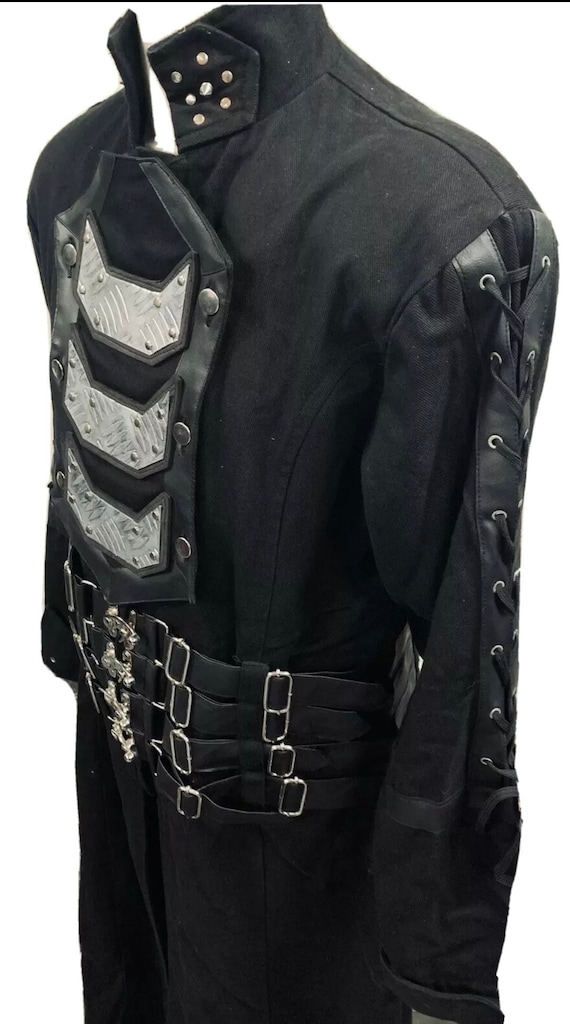 Black Steampunk Gothic Matrix Jacket, Metal Detail, Corset Sleeves