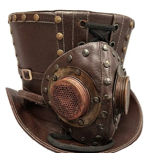 Tophat Steampunk  dark brown studded  with rustic mask tophat size 60 cm