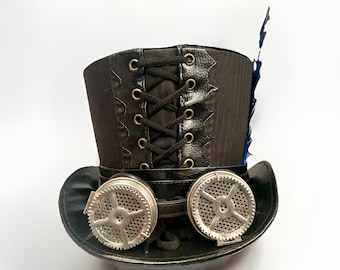 Cappello a cilindro nero gotico Steampunk con occhiali (60 cm)