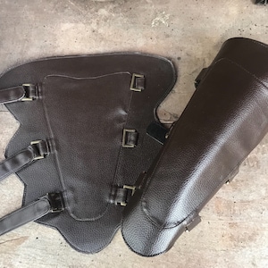 Leg guard Steampunk larp warrior two peice leg guards  cosplay dress up, reenactment rustic leg shield