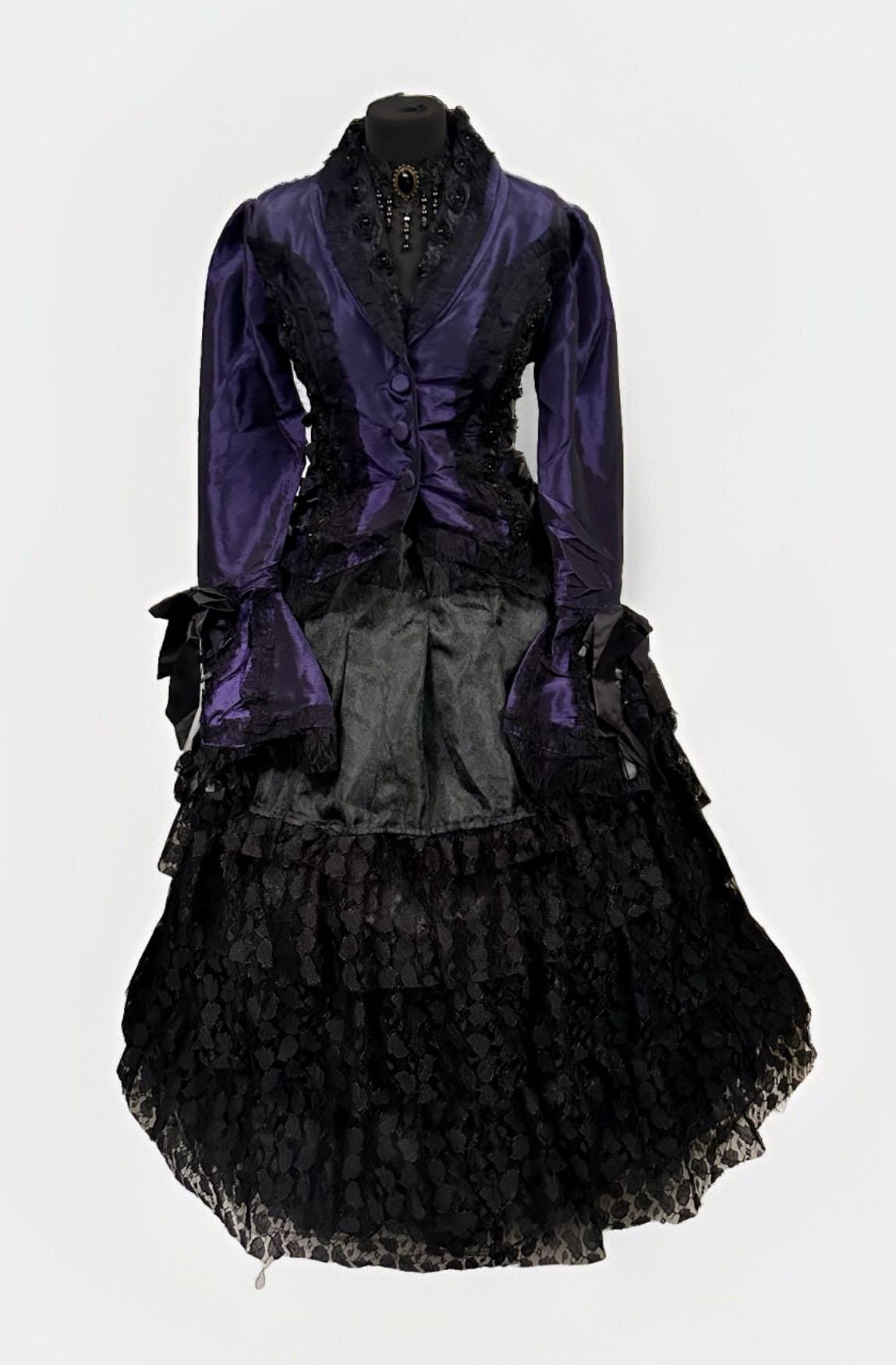 Steampunk Abito Gotico Abbigliamento Pirata Costume Retrò Vittoriano Punk Cincher Pizzo Lungo Ruffle Gonna Madre della Sposa Abiti Steampunk Accessori Nero Taglia Media