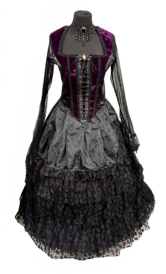 Gothic Antique Victorian Dresses Gothic Vintage Raven Gothic Victorian  Outfit Top And Skirt Black