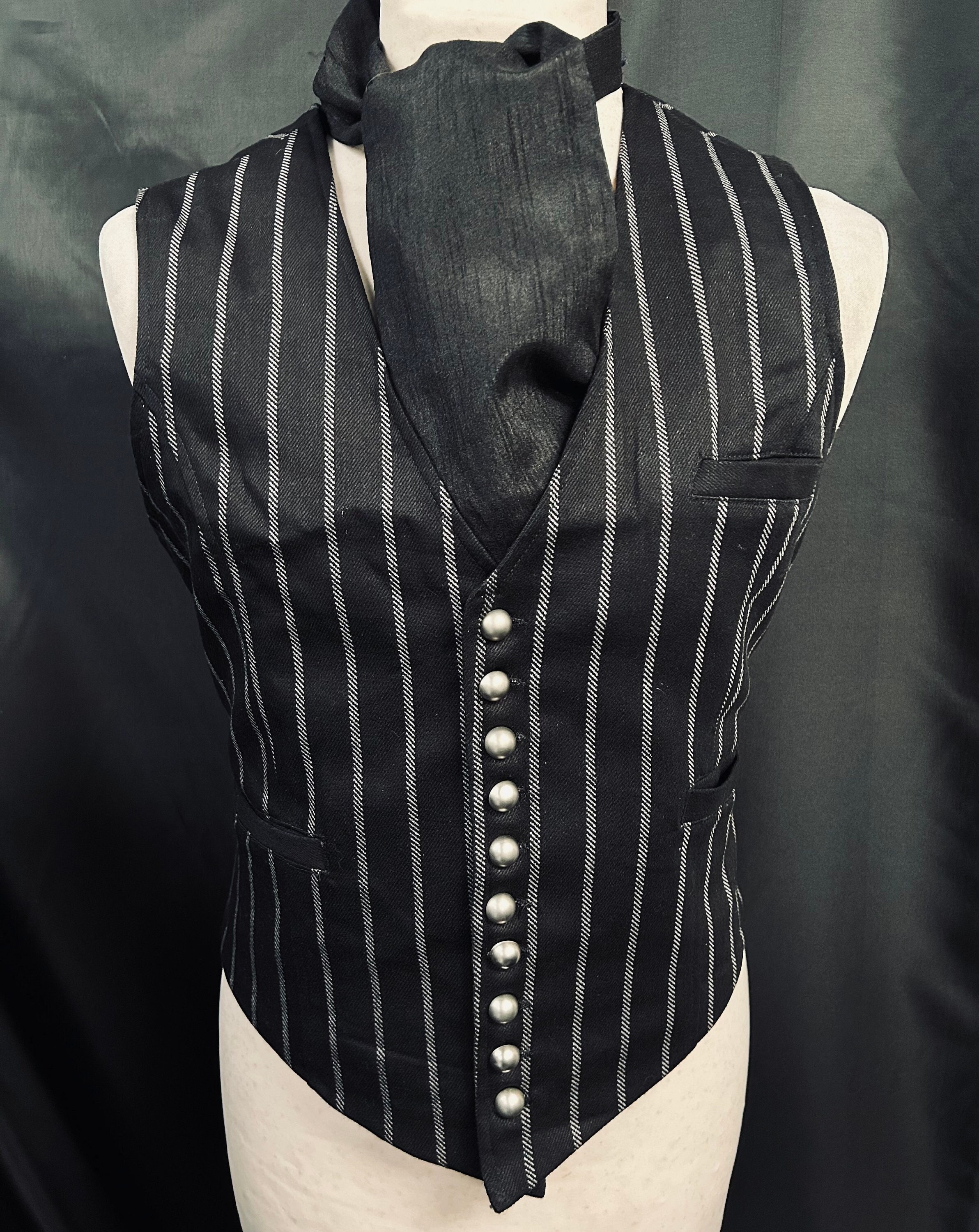 Waist coat  man’s waist coat gothic clothing vest Steampunk gothic waistcoat  pinstriped waistcoat tailored heavy woolen waistcoat & cravat