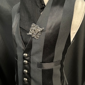 Steampunk gothic gentlemen striped vest / waistcoat , cravat and pin ensemble