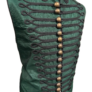 Waistcoat Military Steampunk Original Vintage Raven Tafeta Military Army Style Waistcoat bottle green  size ML XL