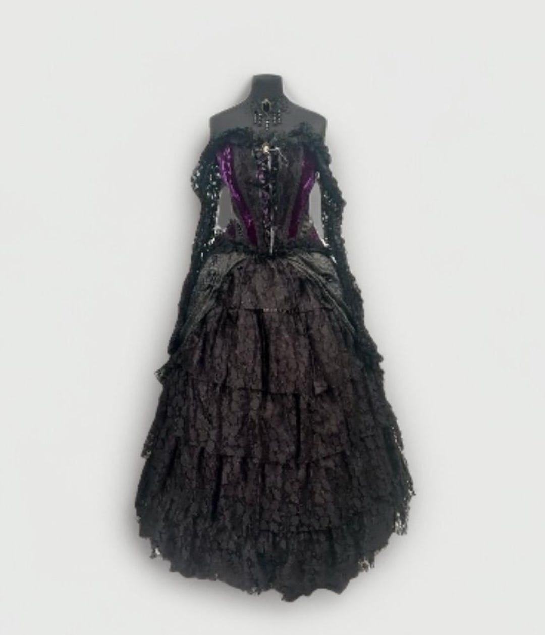 Steampunk Victorian Off Shoulder Embroidery Long Sleeves Corset Top With High Low Skirt Set