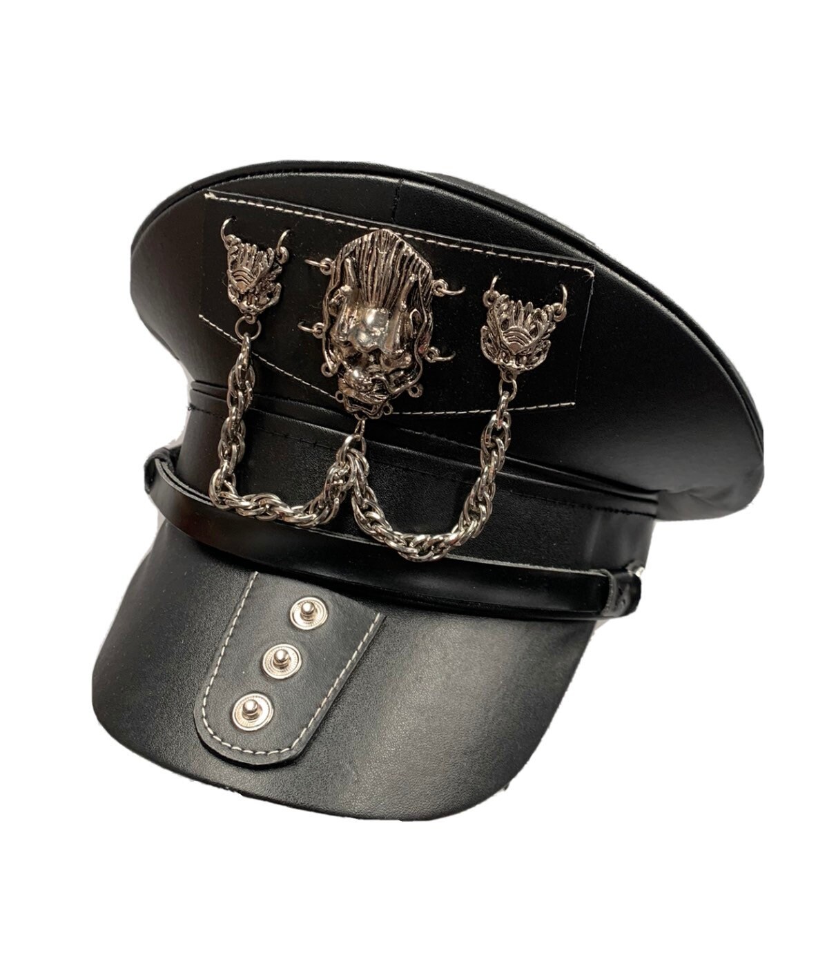 Captain Hat Raven SDL Black Leatherette Captain Hat With Dragon