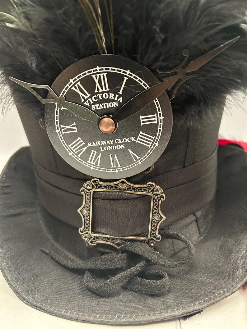 Top Hat Steampunk Gothic Victorian Black Tafeta Tophat With Clock Face ...