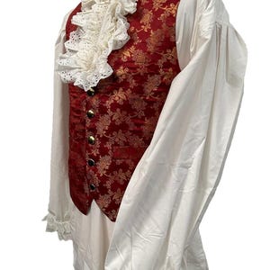 Waistcoat Steampunk /Victorian gothic brocade waist coat dark red/ gold  vintage woven waist coat,white Pirate shirt and pin SM chest 40/42”