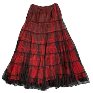 Skirt Gothic Raven Vintage Red Black layered Tulle Long Skirt fully lined free size