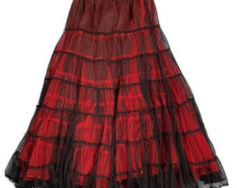 Skirt Gothic Raven Vintage Red Black layered Tulle Long Skirt fully lined free size