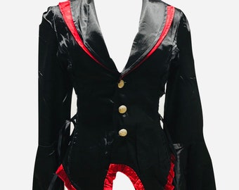 Steampunk Gothic clothing Raven SDL black satin fitted jacket in size S.M.L Uk