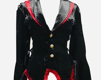 Steampunk Gothic Kleidung Raven SDL schwarz Satin taillierte Jacke in Größe S.M.L Uk