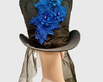 Gothic Steampunk Top Hat festival  TopHat with  Flowers , and trail 57cm