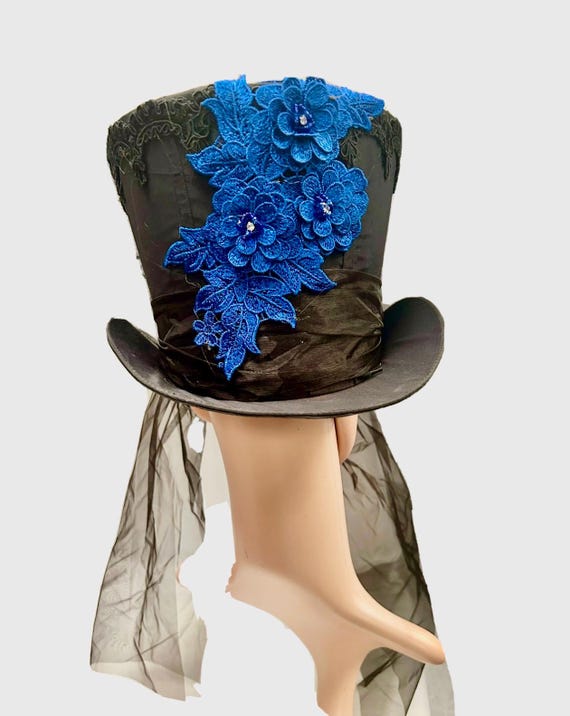 Gothic Steampunk Top Hat festival  TopHat with  Flowers , and trail 57cm
