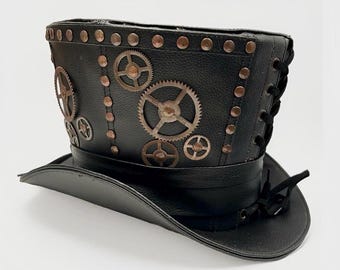 Top hat Steampunk rustic top hat with metal cog detail 58 cm
