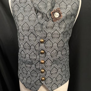 Steampunk Vest Gothic Grey  waistcoat ensemble with cravat and pin