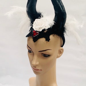 Maleficent inspired head gear with rose and jewel , festival/Halloween / carnival / burning man fantasy cosplay gothic