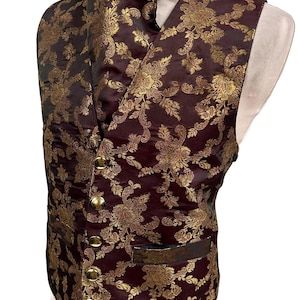 Chaleco/corbata de brocado marrón y dorado gótico steampunk