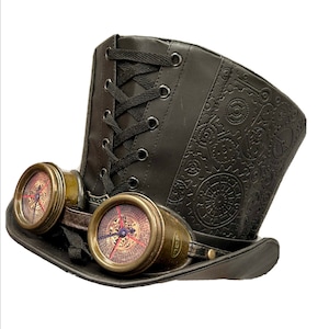 Steampunk black  embossed tophat with hand crafted goggles 60 cm