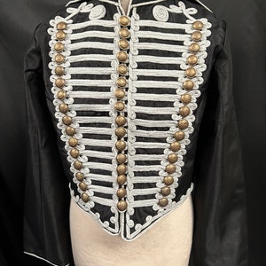 Military Steampunk  jacket Military Army Style  Black grey braid 3 sizes available