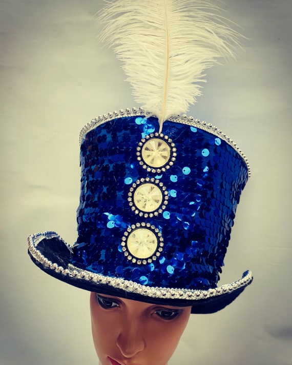 Cappello a cilindro unico con paillettes blu che brucia festival / carnevale  Mardi Gras taglia 59 cm -  Italia