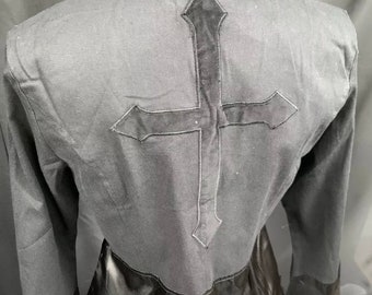 Vintage Raven Black Gothic Jacket, Velvet Cross Detail (Size M)