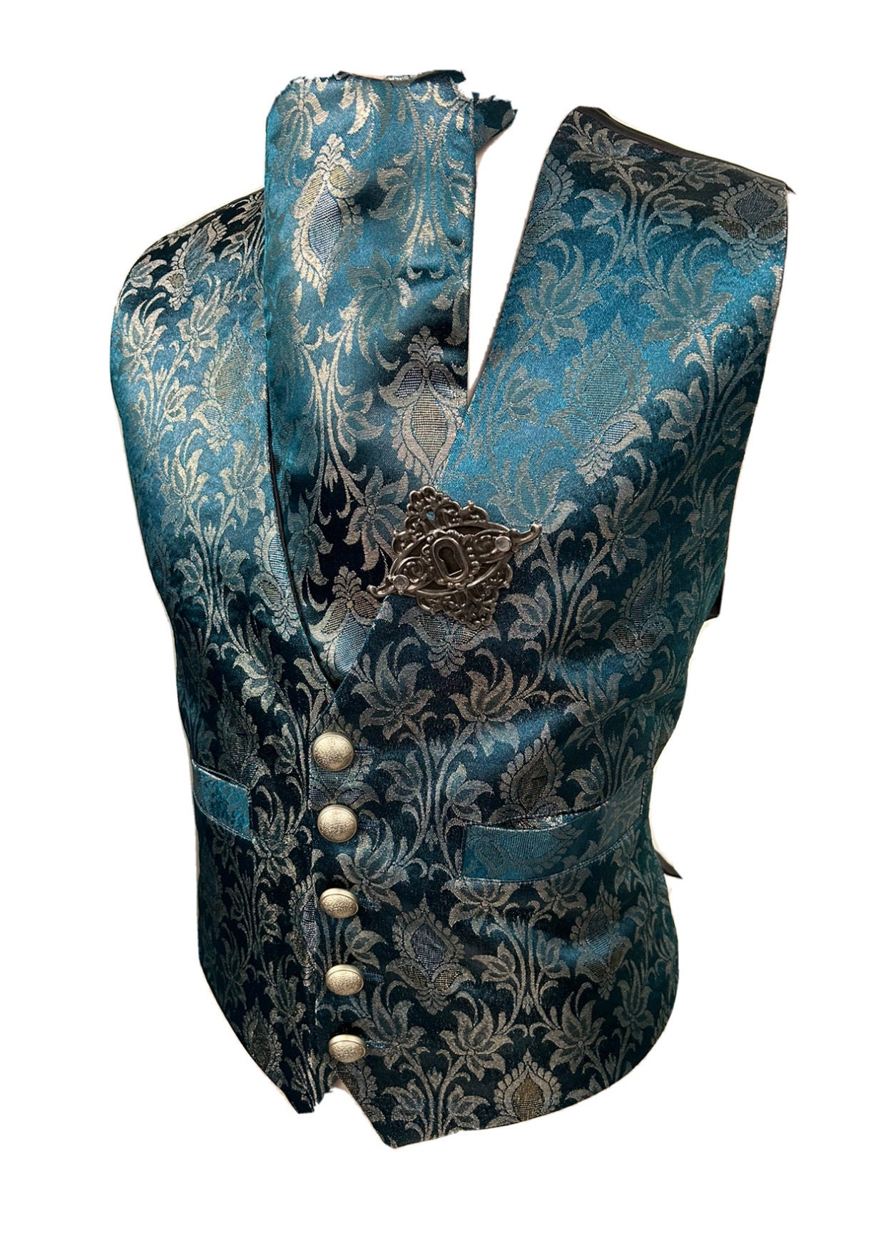 Gilet Steampunk In Broccato Verde Gotico Con Cravatta E Gilet Steampunk In Broccato Verde Gotico Con Cravatta E