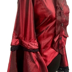 Steampunk vIctorian gothic tafeta blouse with bell sleeves in 3 colours size sm chest upto 36”
