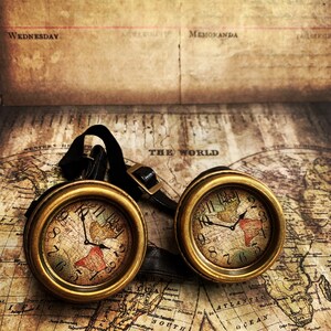 Gafas de metal para volar, gafas de explorador volador de metal rústico Steampunk SDL con insertos de mapa
