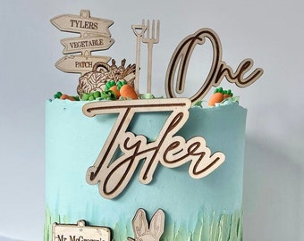 Peter Rabbit themed wooden cake topper set