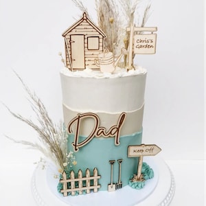 Wooden gardening theme cake topper set, gardening, cake toppers, wooden personalised