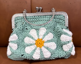 Custom Retro Daisy Crochet Clutch Purse