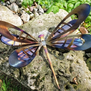 18" Wingspan Torch-Colored Metal Dragonfly Garden Art/ Sculpture/ Exterior Art  ***Made in USA***