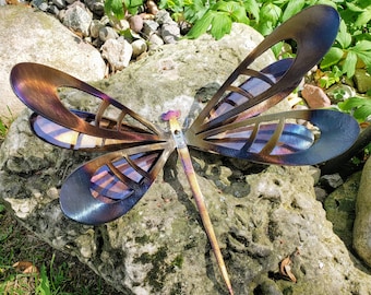 18" Wingspan Torch-Colored Metal Dragonfly Garden Art/ Sculpture/ Exterior Art  ***Made in USA***