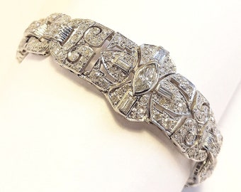 Original Authentic Art Deco Bracelet with over 10 Cts. Diamonds in Platinum, c. 1920-1930s