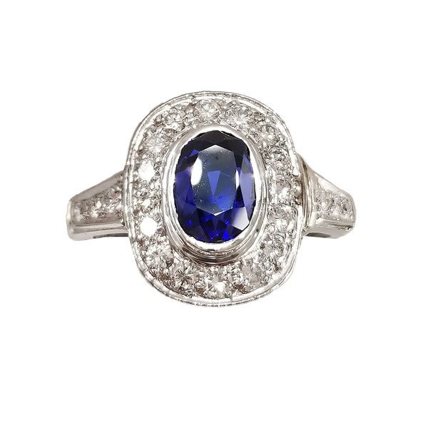 Gorgeous 2.64 ct. VVS Blue Sapphire, .62 ct. Diamond & Platinum Ring Signed YARD