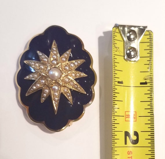 Victorian Seed Pearl and Blue Enamel Brooch/ Pend… - image 7