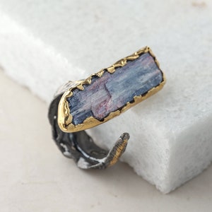 Rhea Kyanite 18k Gold and Black Rhodium Plated Sterling Silver Ring image 1