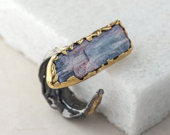 Rhea Kyanite 18k Gold and Black Rhodium Plated Sterling Silver Ring