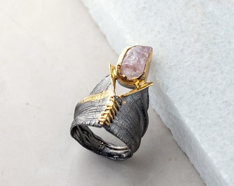 Rhea Pink Quartz 18k Gold and Black Rhodium Plated Sterling Silver Ring