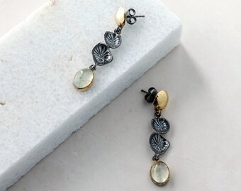 Rhea Peridot 18k Gold and Black Rhodium Plated Sterling Silver Earrings