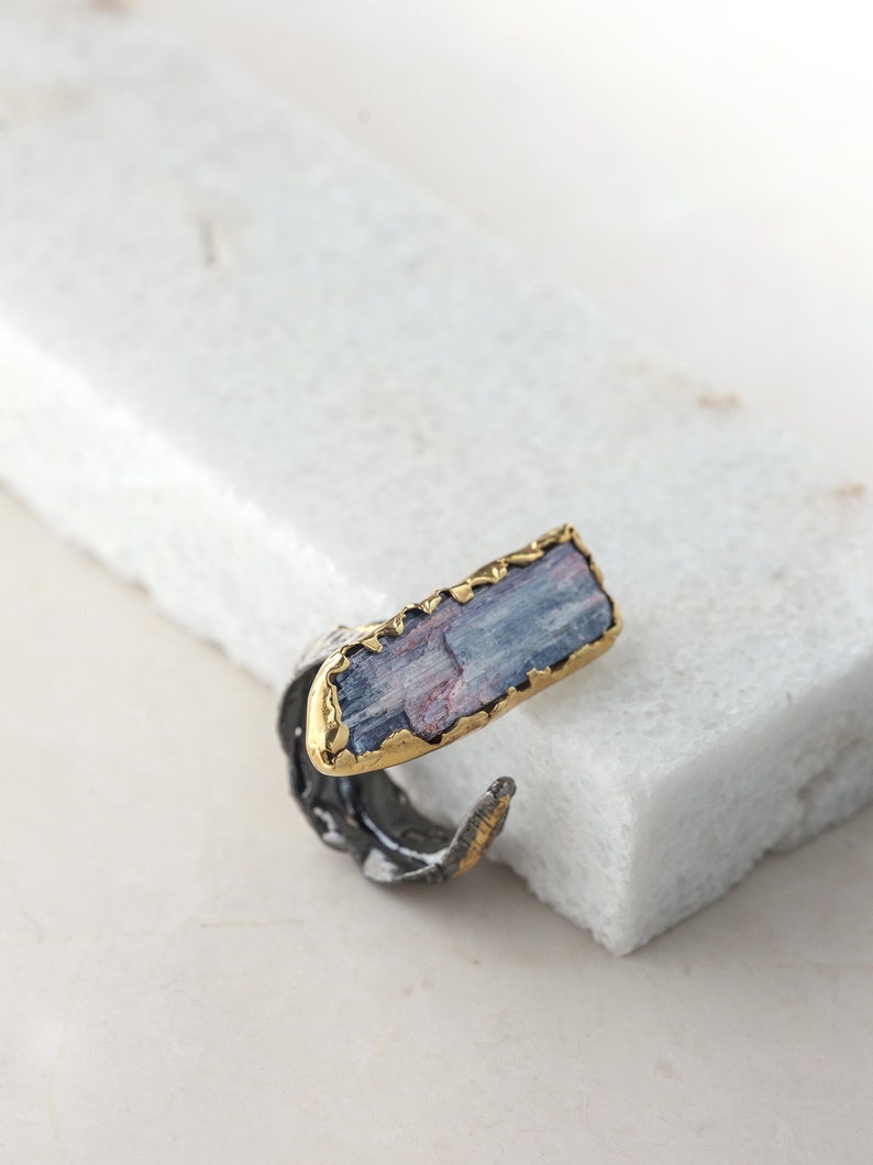 Rhea Kyanite 18k Gold and Black Rhodium Plated Sterling Silver Ring image 1