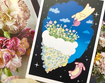 Starflower Bunny Garden Art Print