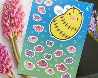 Bee & Echinacea Flowers Sticker Sheet