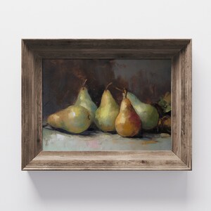 Vintage Pears - Antique Still Life Oil Painting Print - Cottagecore Wall Art Download DIY Printable + FREE iPhone Wallpaper
