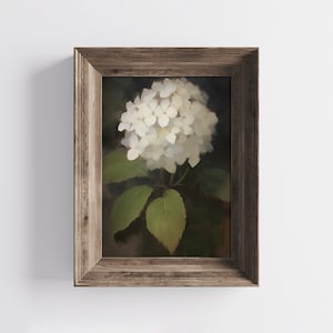 Vintage White Hydrangea Flower - Botanical Oil Painting Print - Cottagecore Wall Art Download DIY Printable + FREE iPhone Wallpaper