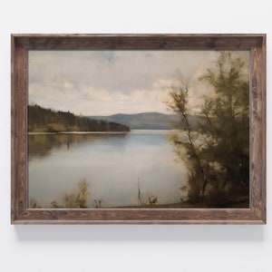 Vintage Lake Landscape - Antique Landscape Oil Painting Print - Cottagecore Wall Art Download DIY Printable + FREE iPhone Wallpaper